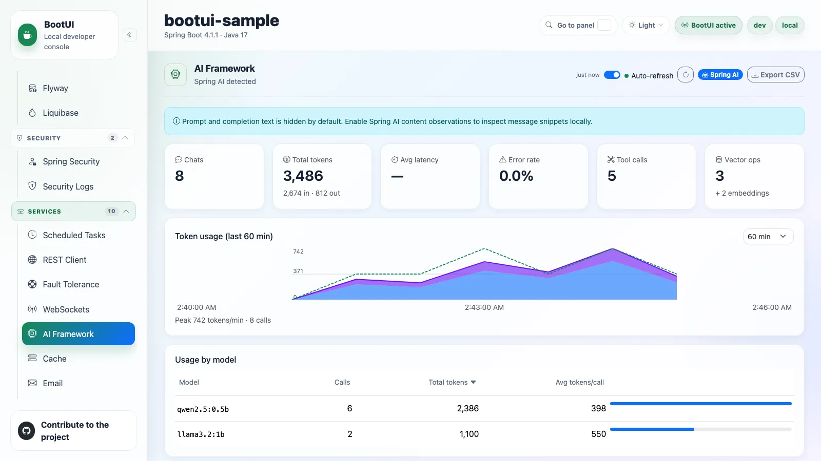 BootUI AI Framework panel