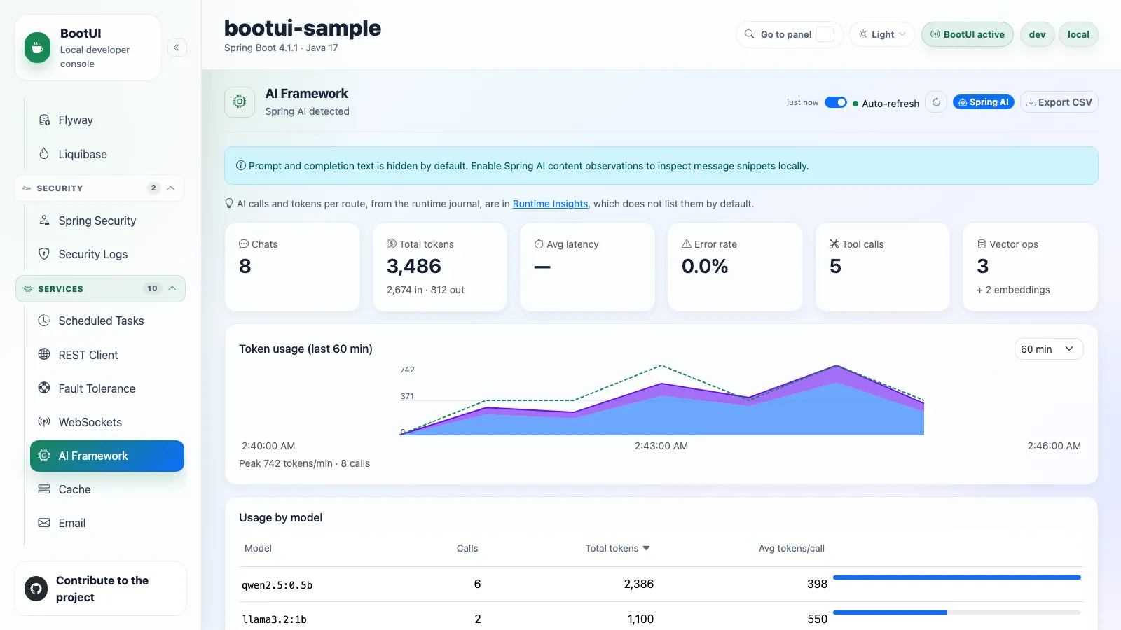 BootUI AI Framework panel