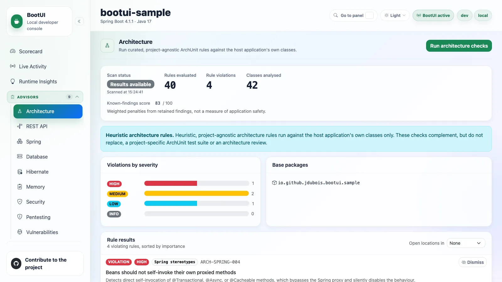 BootUI Architecture panel