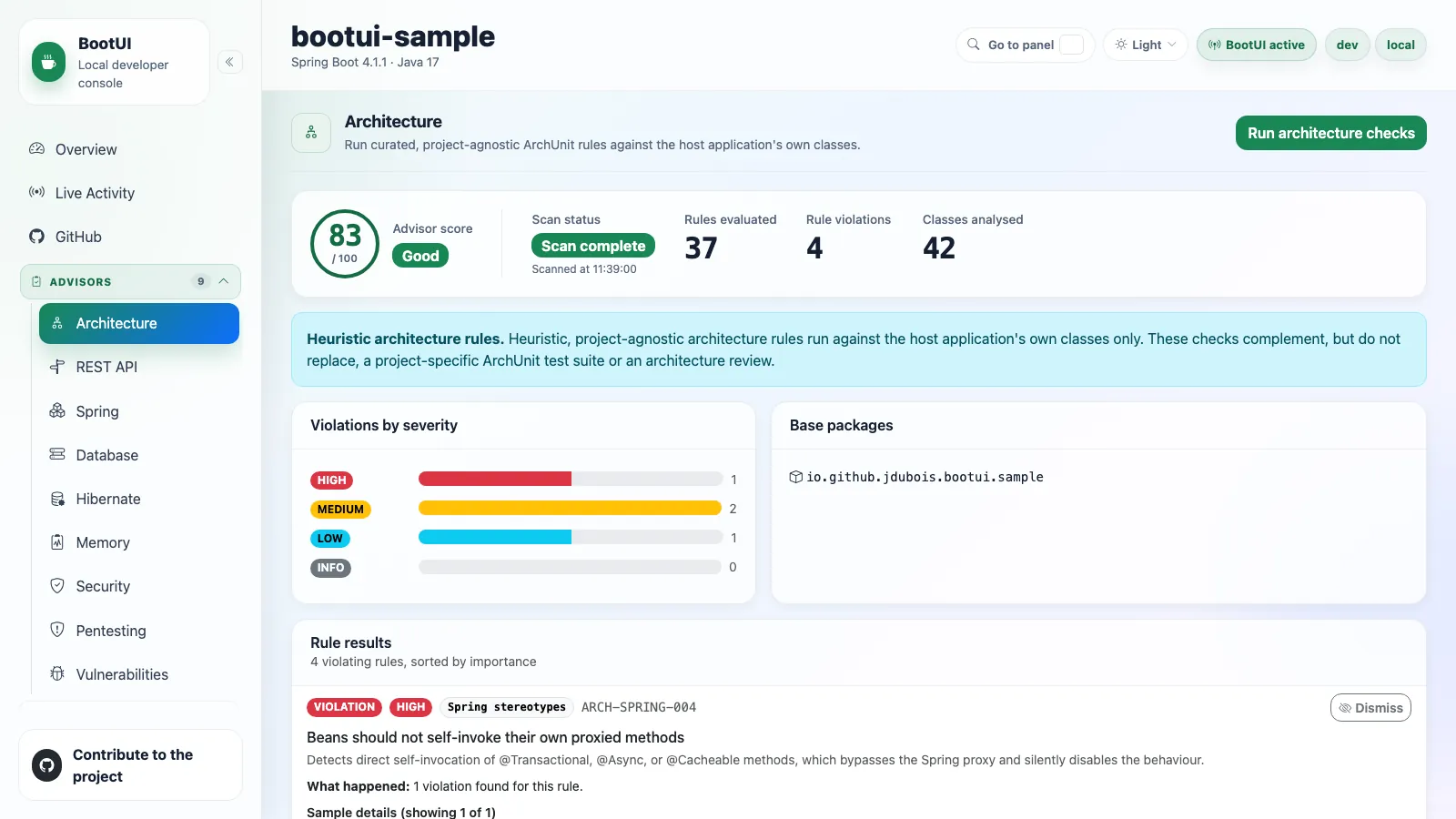 BootUI Architecture panel