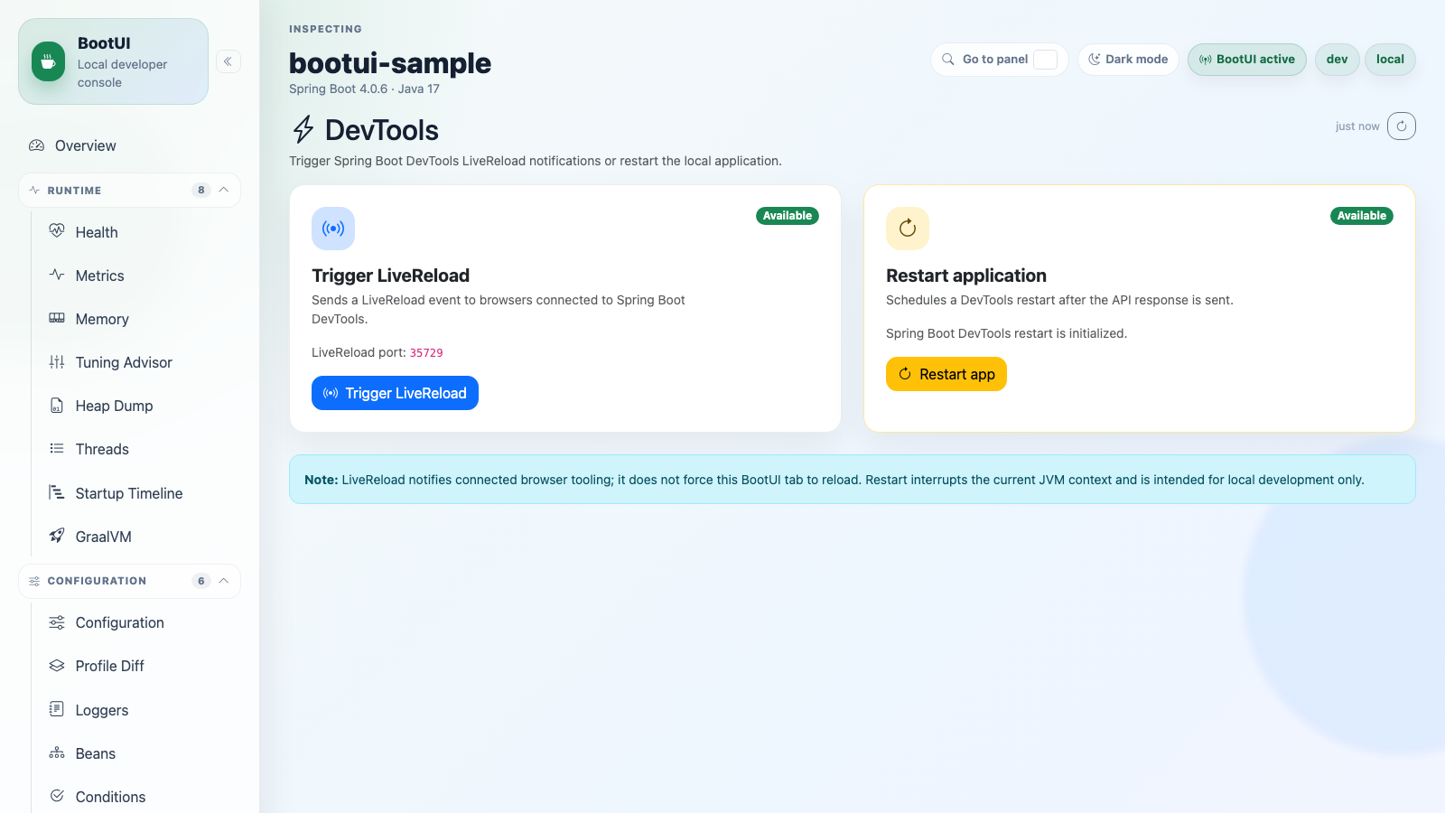 BootUI DevTools panel