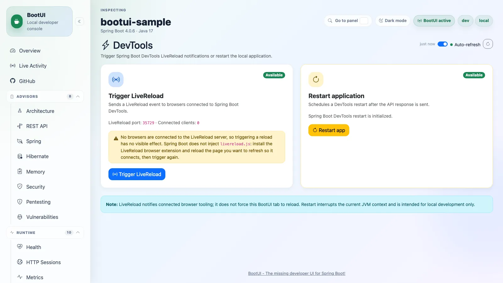 BootUI DevTools panel
