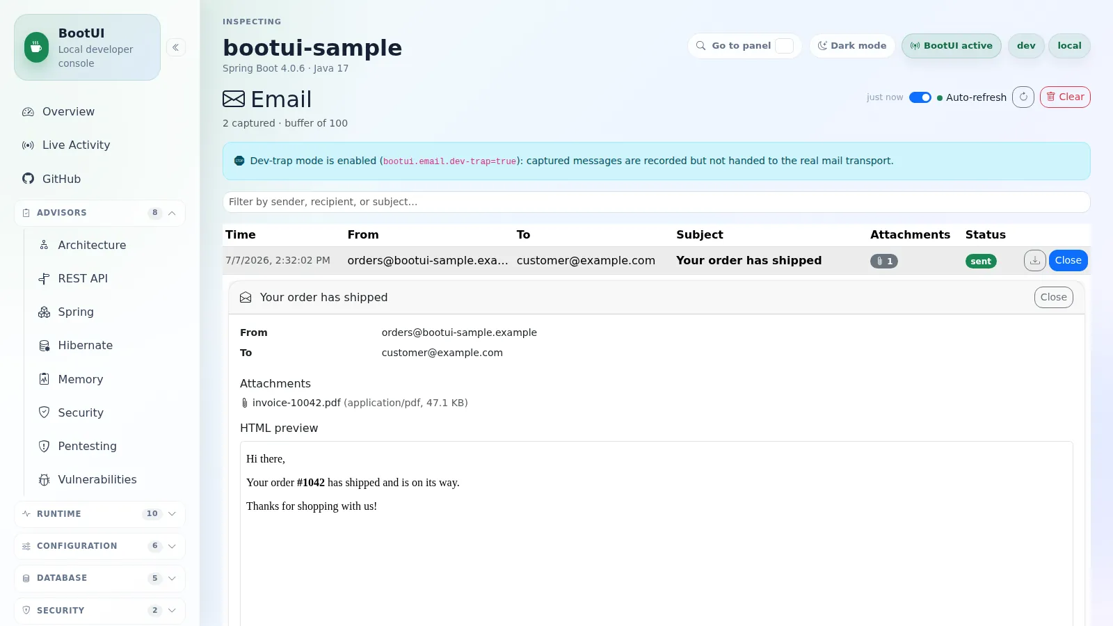 BootUI Email panel