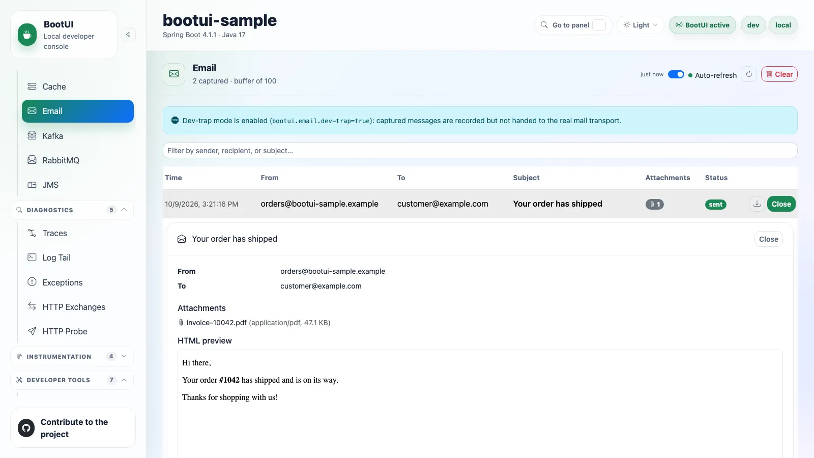 BootUI Email panel