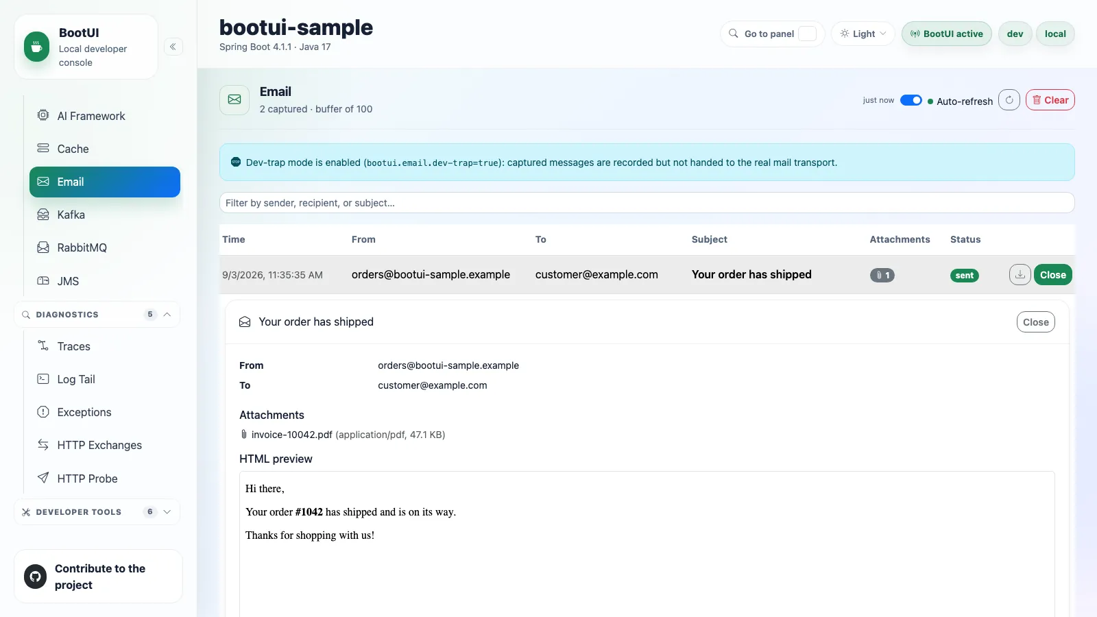 BootUI Email panel