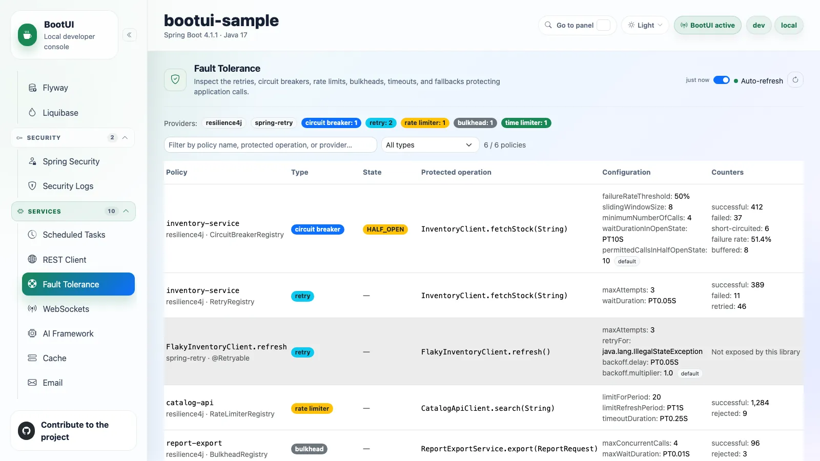 BootUI Fault Tolerance panel