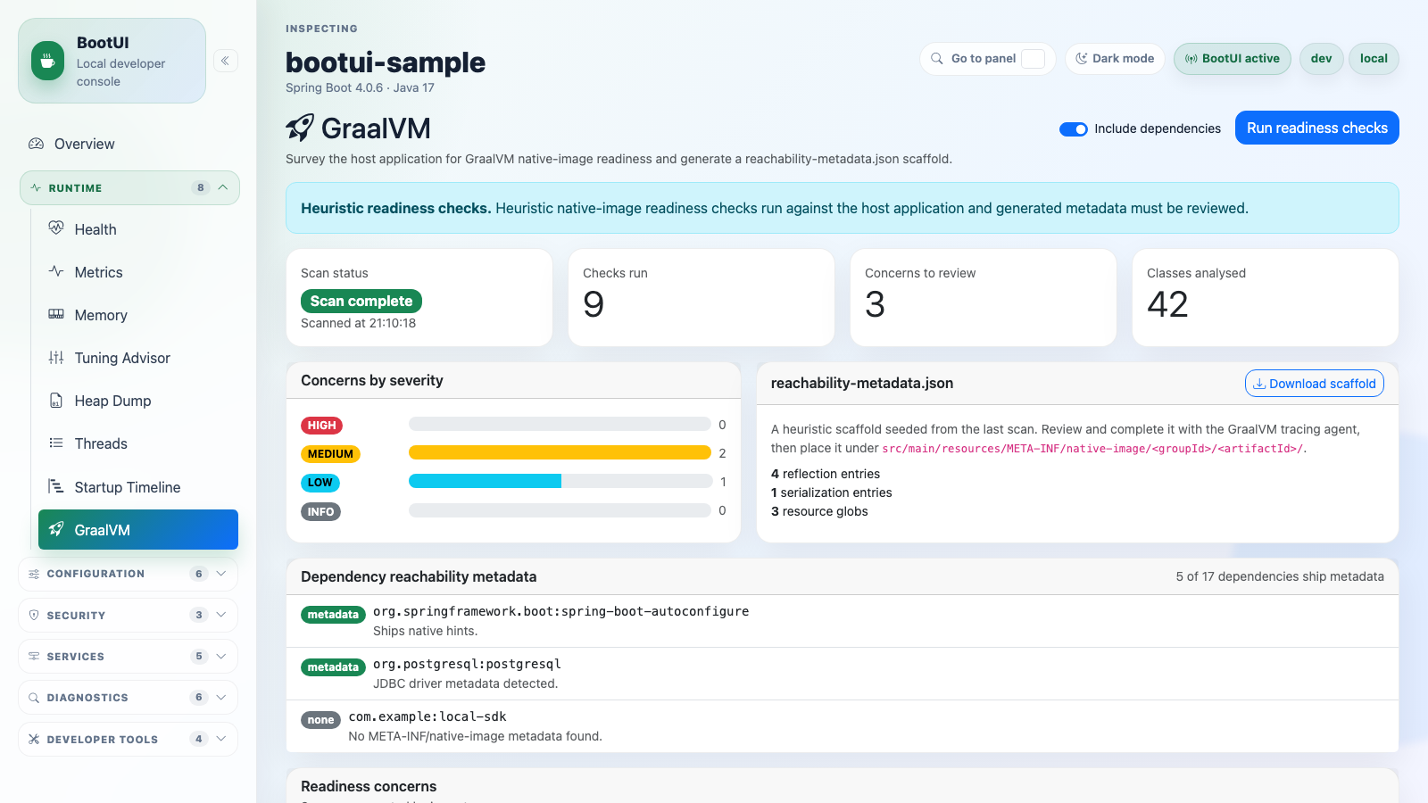BootUI GraalVM panel