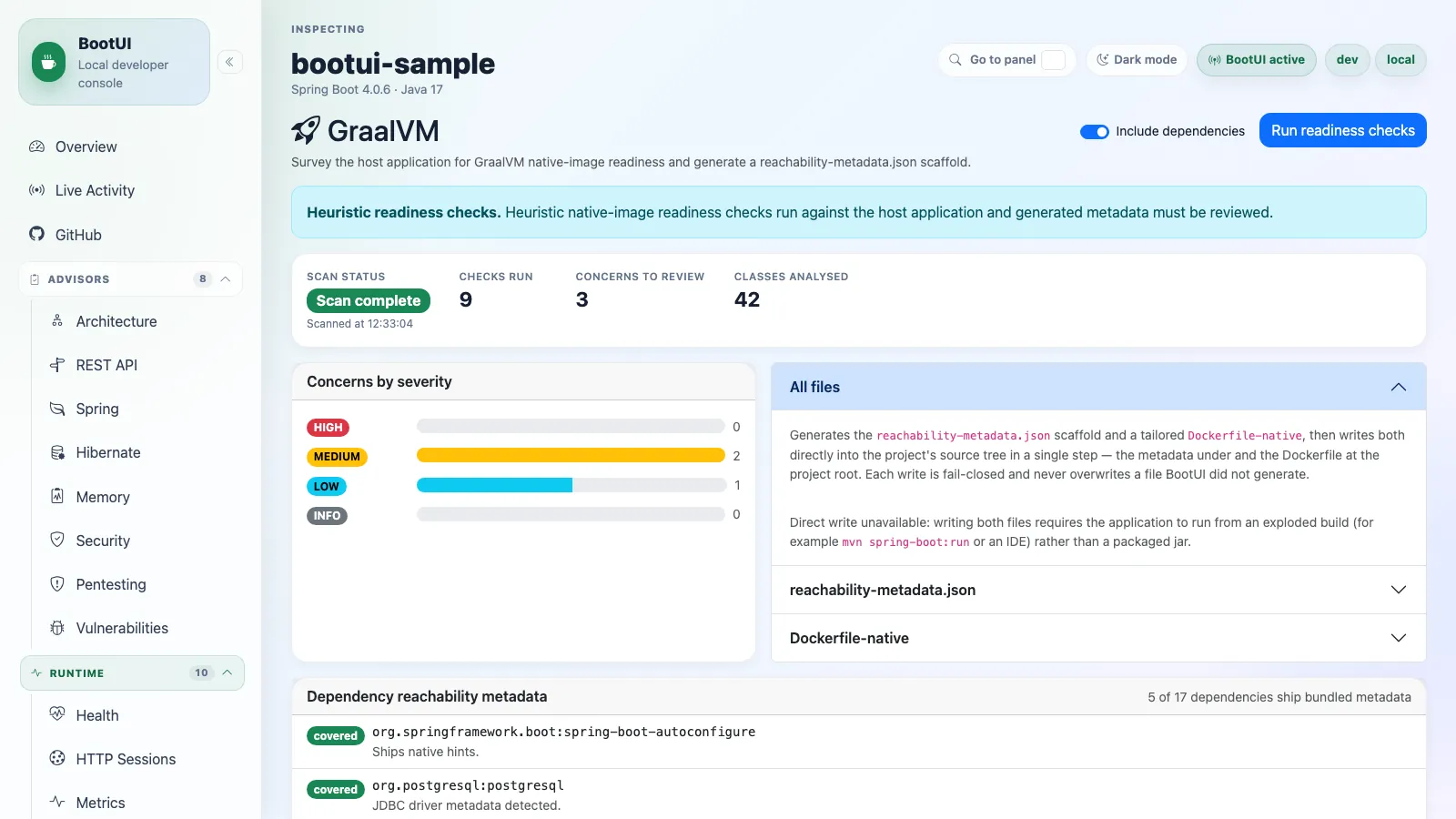 BootUI GraalVM panel