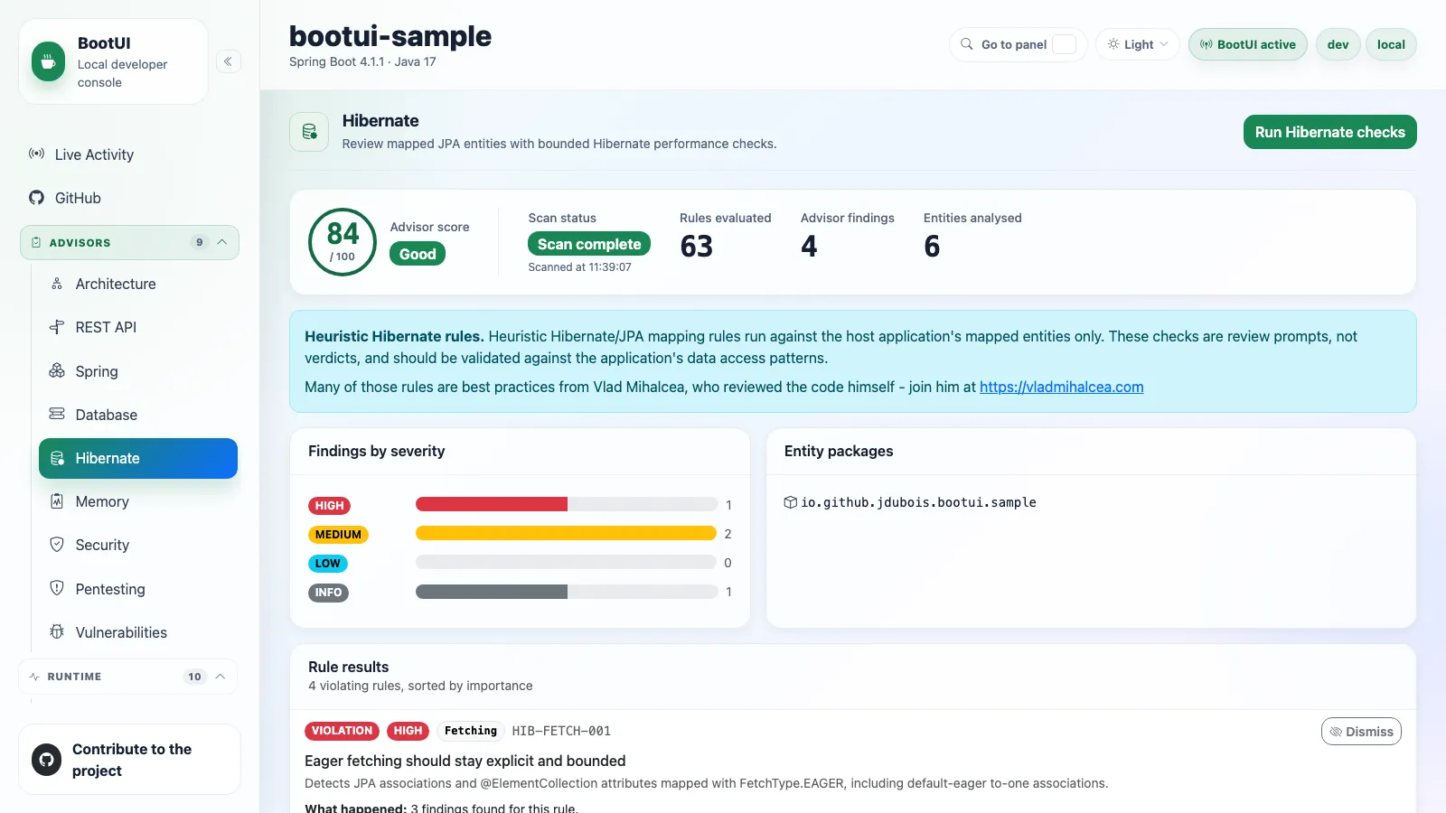 BootUI Hibernate panel