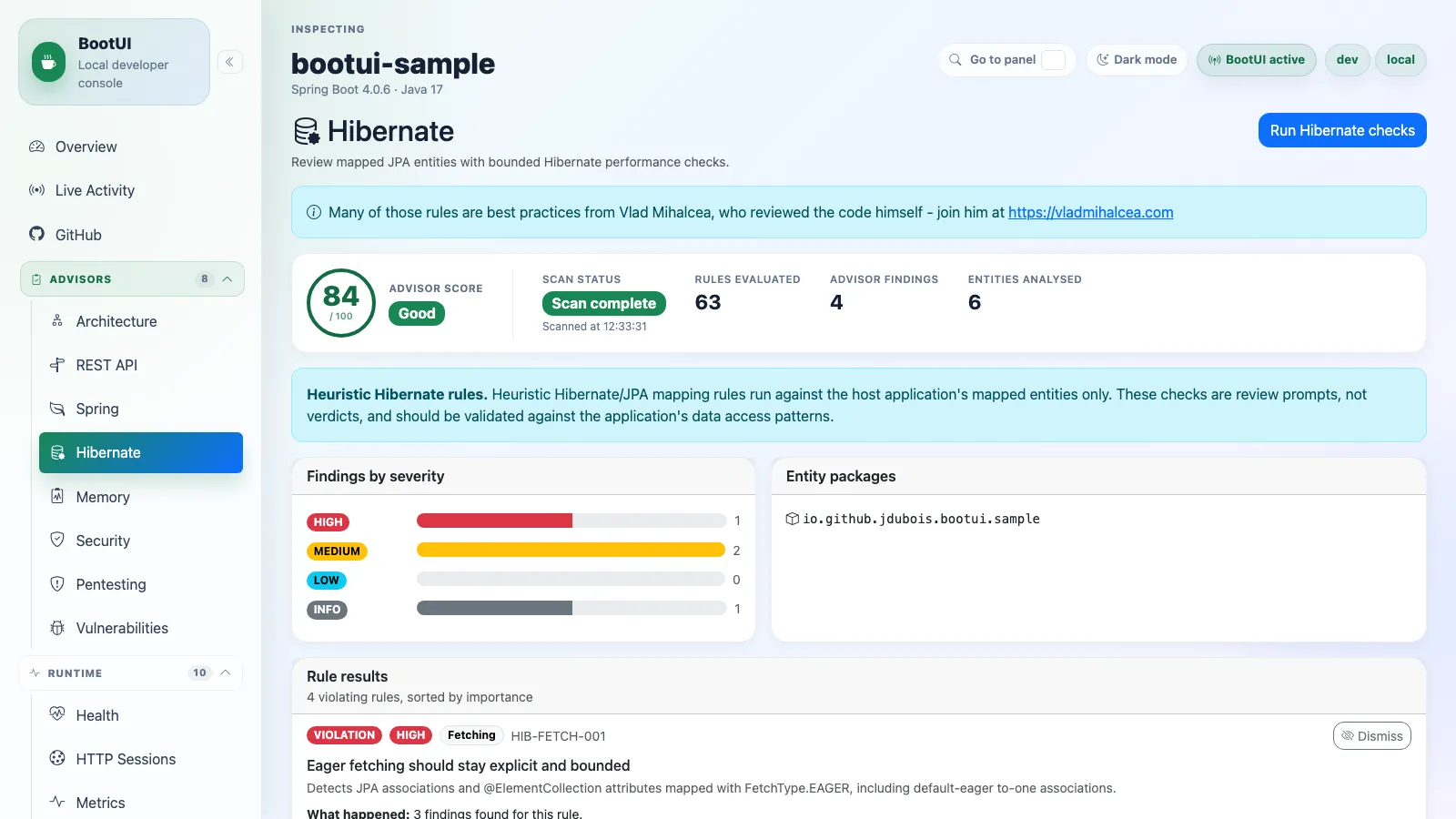 BootUI Hibernate panel