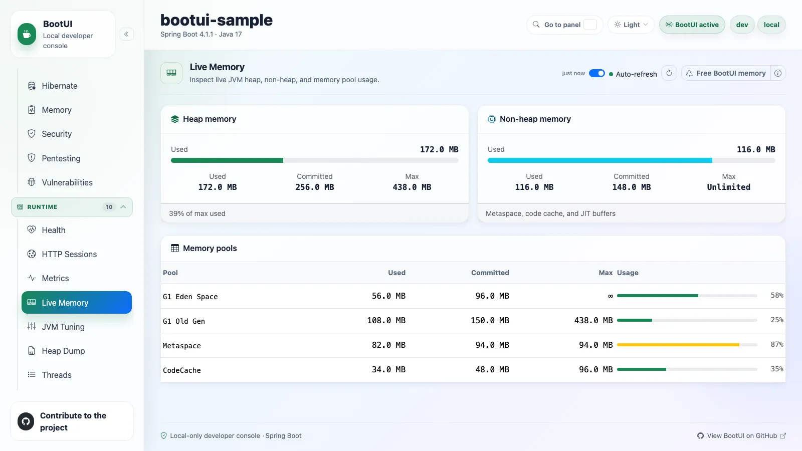 BootUI Live Memory panel