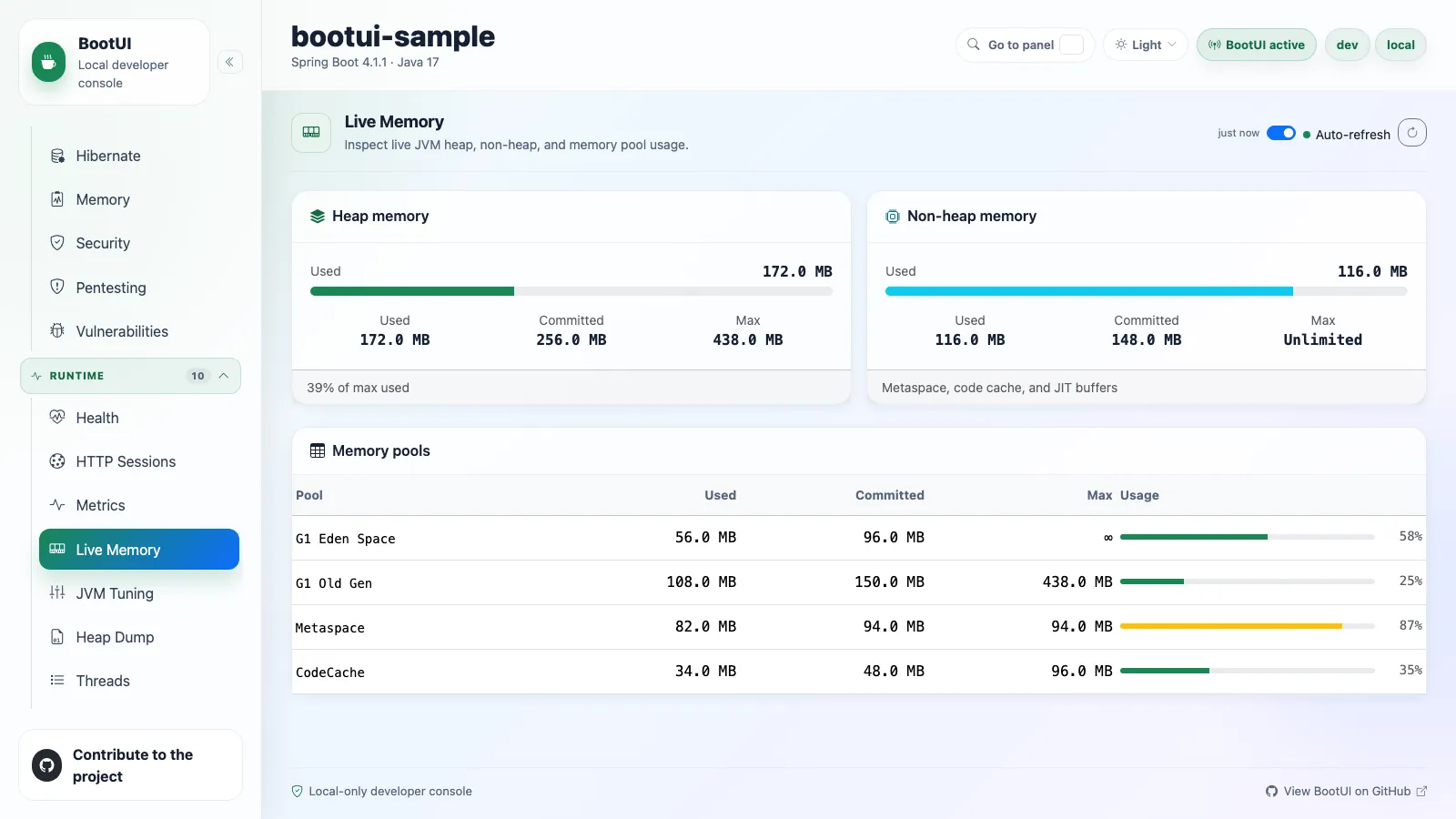 BootUI Live Memory panel