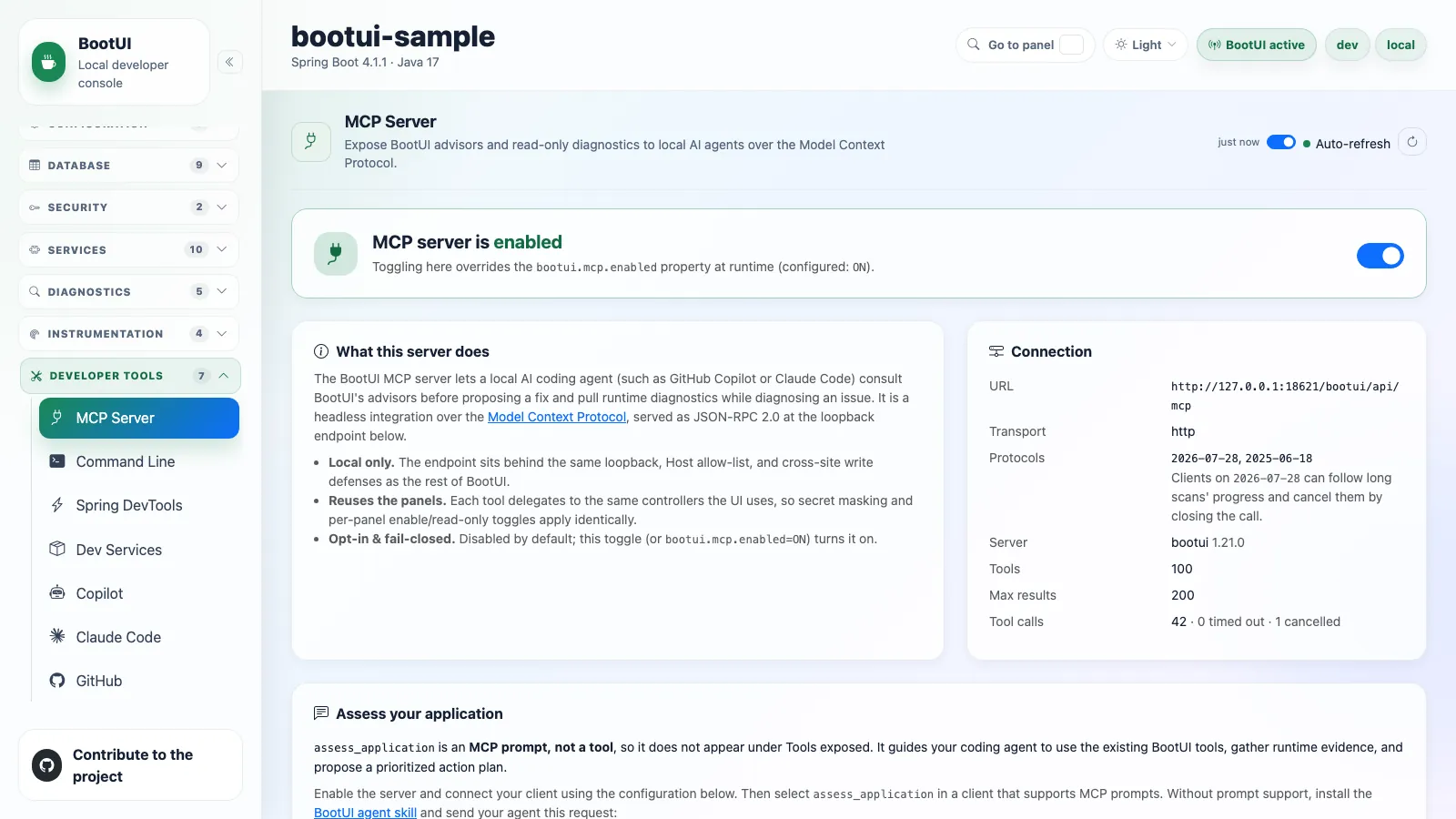 BootUI MCP Server panel