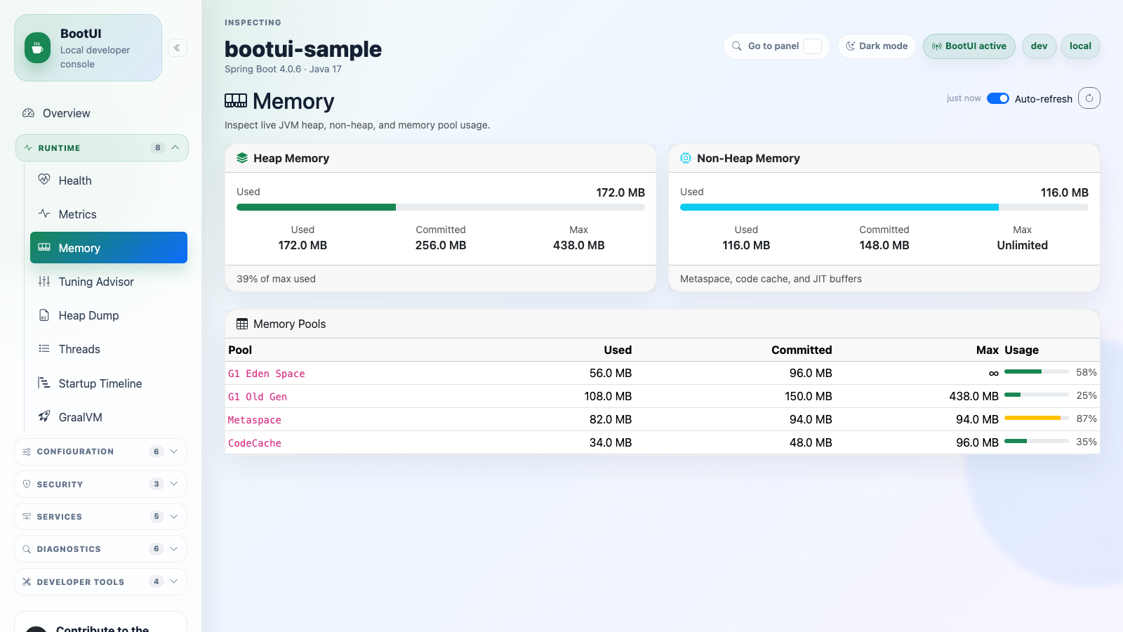 BootUI Memory panel
