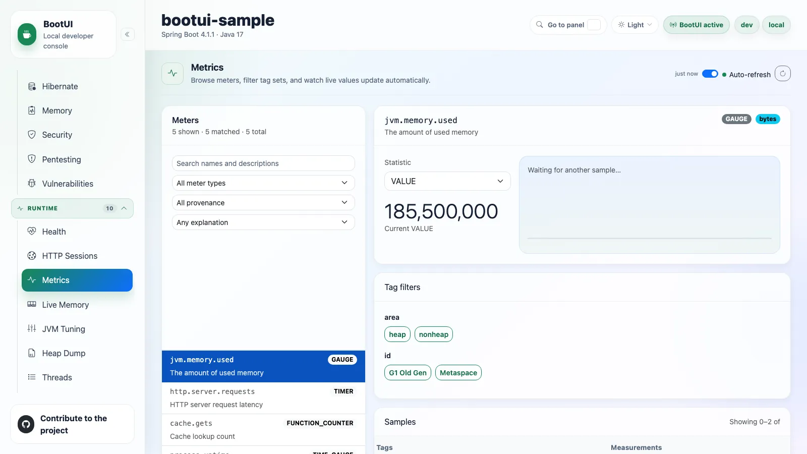 BootUI Metrics panel