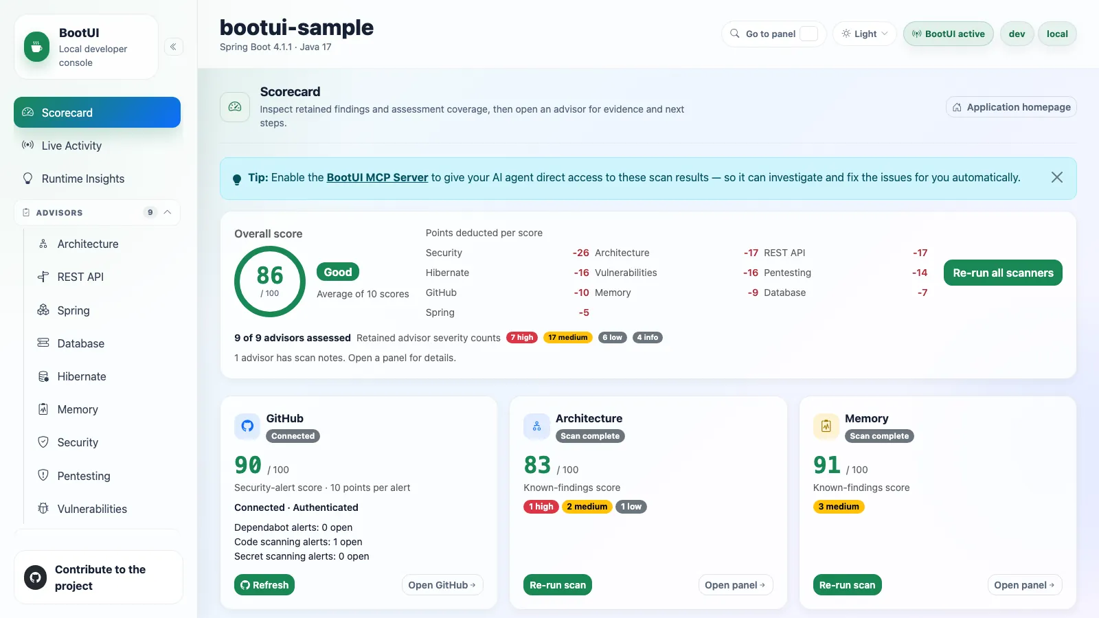 BootUI Scorecard panel