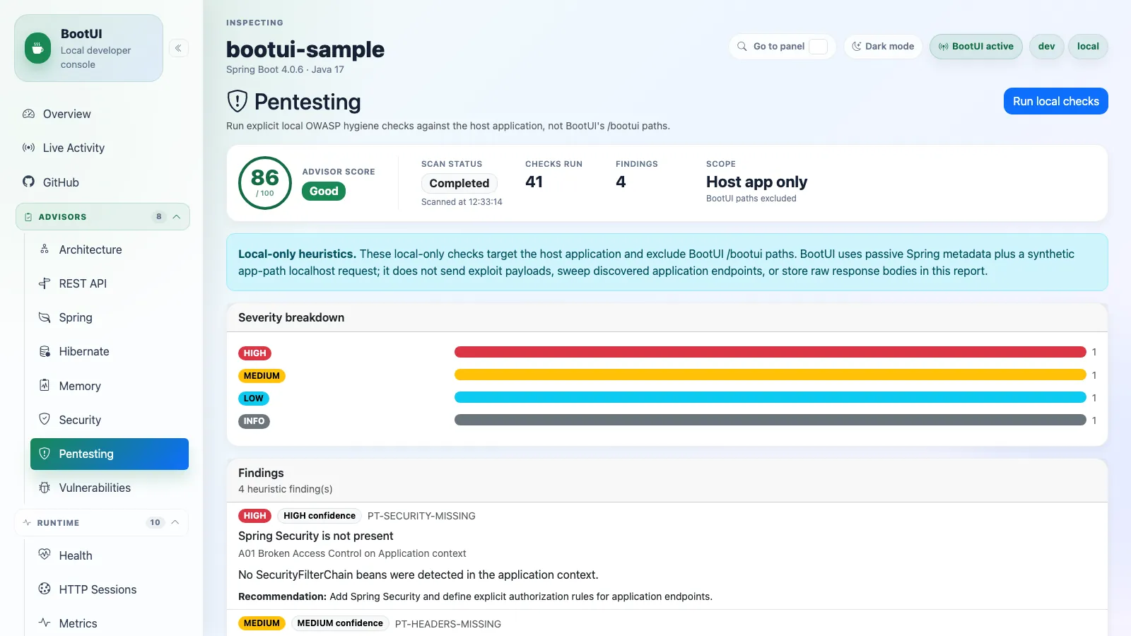 BootUI Pentesting panel