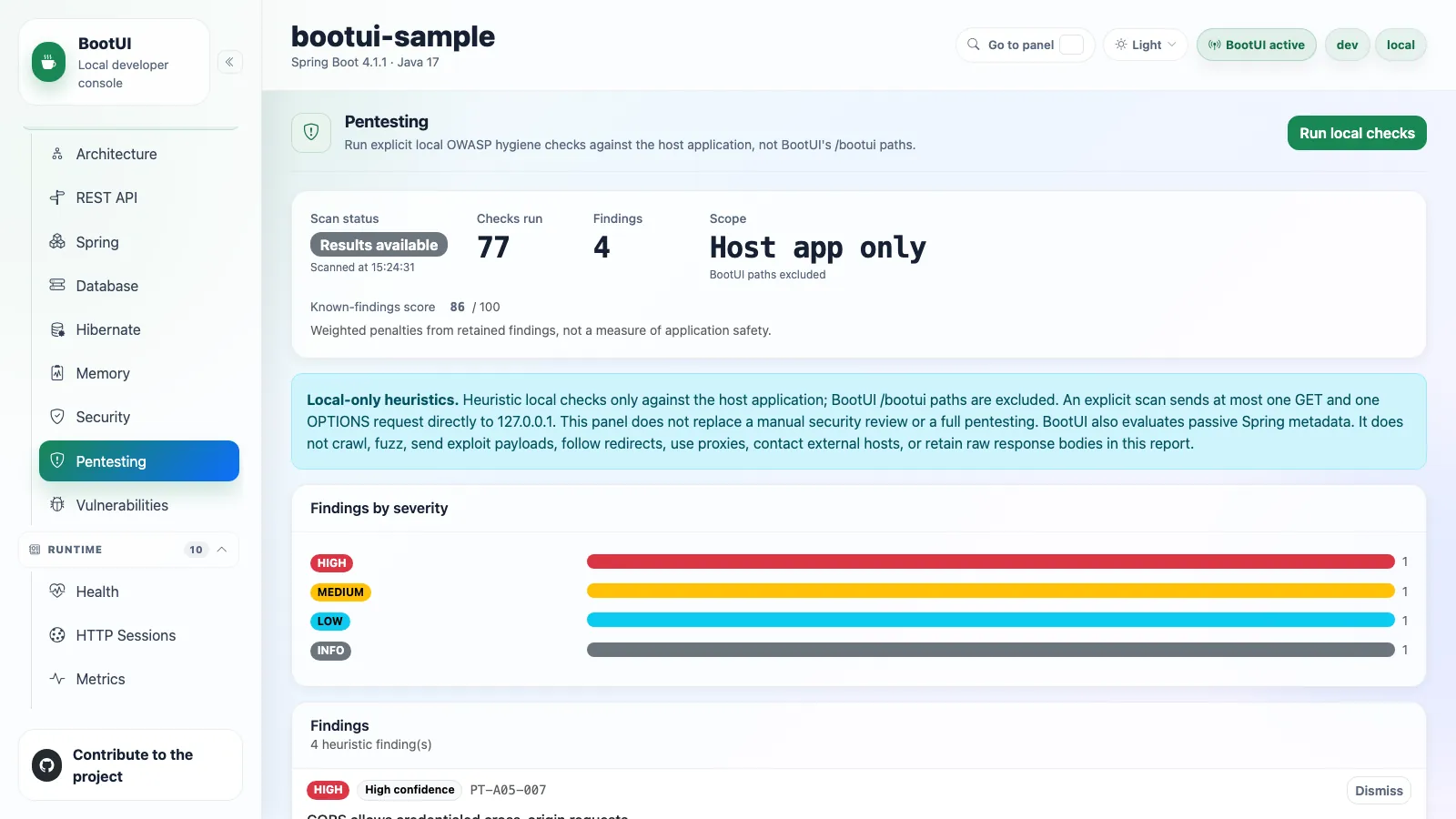 BootUI Pentesting panel