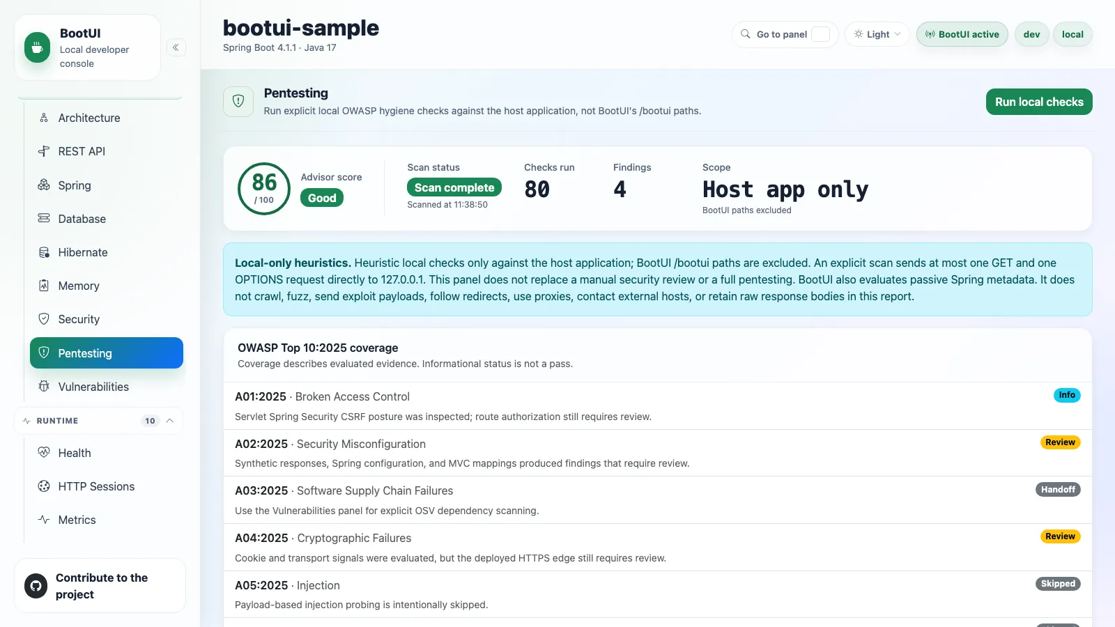 BootUI Pentesting panel