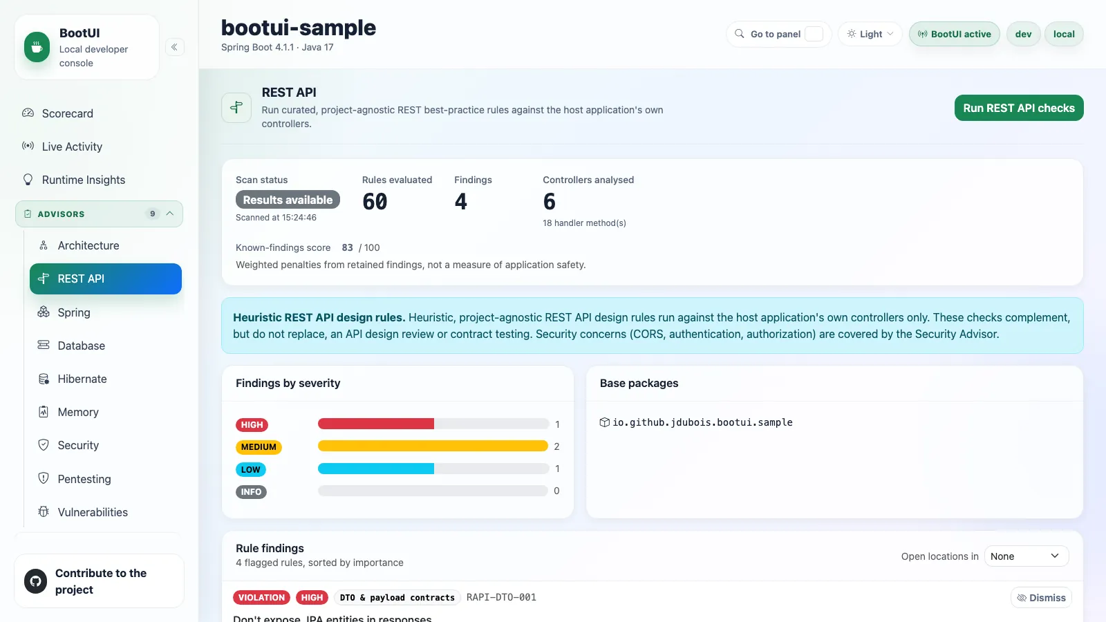 BootUI REST API panel