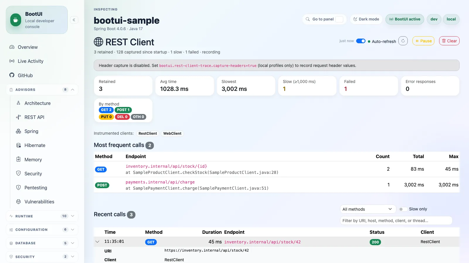 BootUI REST Client panel