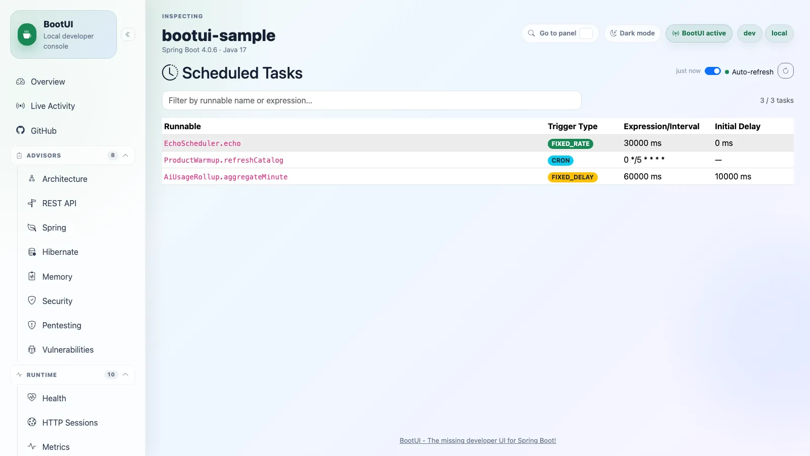 BootUI Scheduled Tasks panel