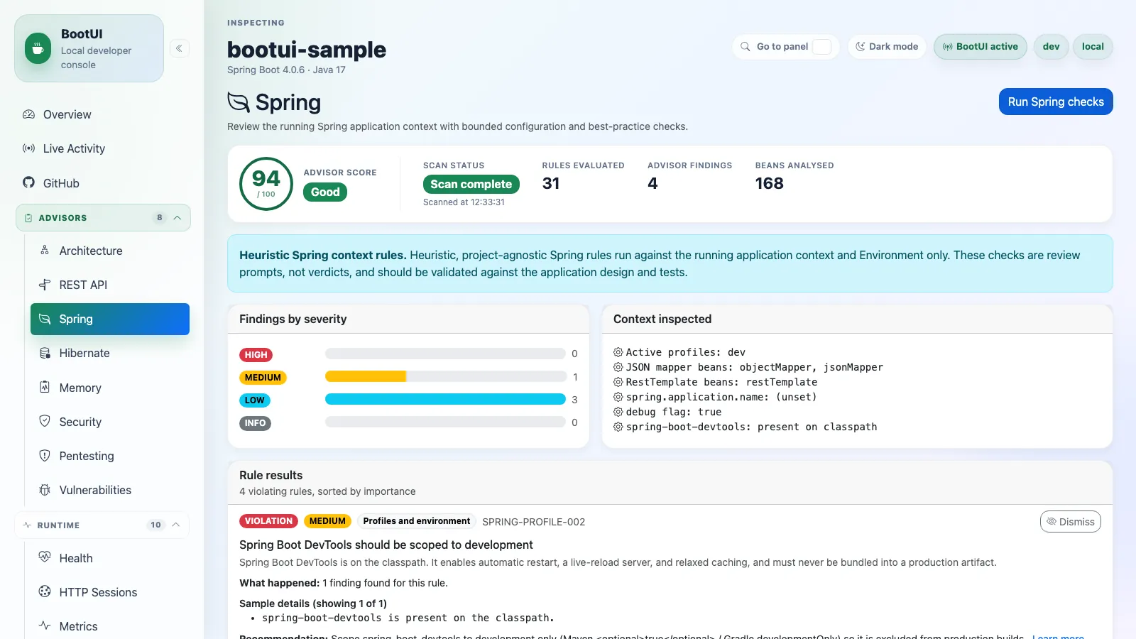 BootUI Spring panel